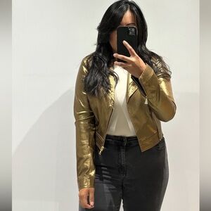 SASS & BIDE Gold Metallic Biker Jacket Sz 2 US NEW